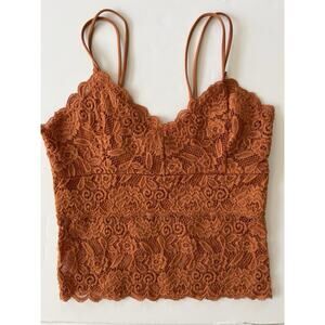 Love Poem Camisole Tank Top S/M Rust Brown Lace Y2K Babydoll Cropped Fairy